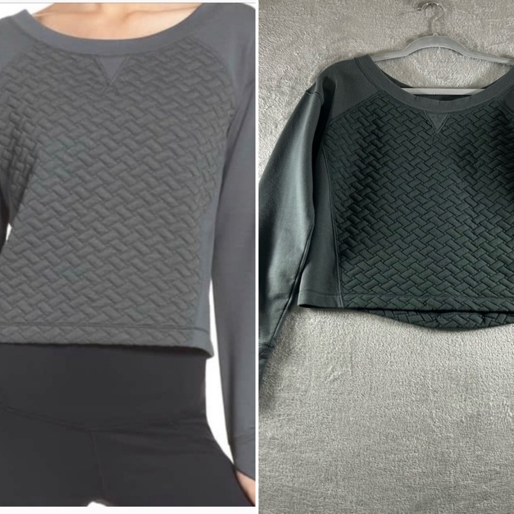ZELLA Dance Off Quilted Cropped Sweatshirt Green Size Medium Cotton Poly Spandex